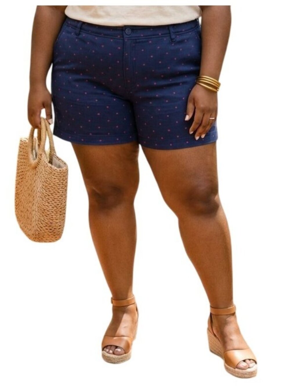 Eddie Bauer Size 14 Shorts Legend Wash Stretch Navy Polka Dot Slightly Curvy Fit